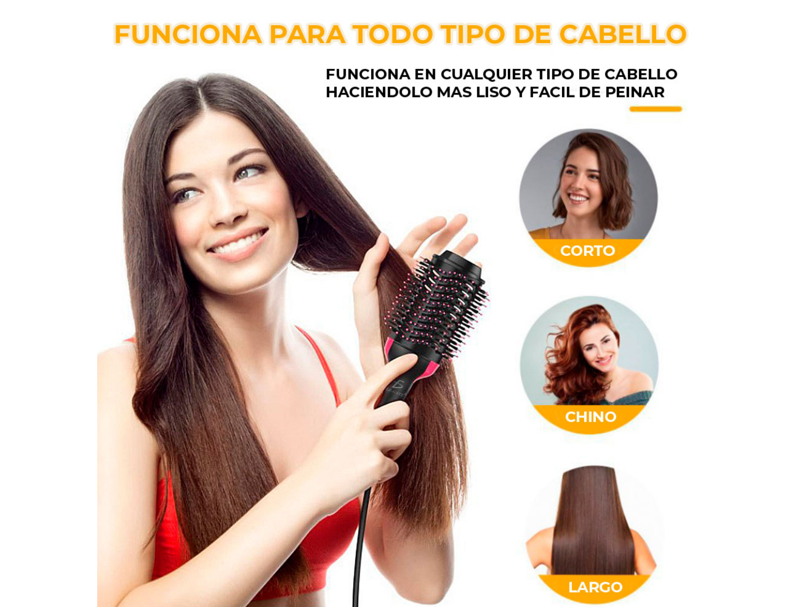 Cepillo Secador Cabello Eléctrico Alisador Rizador 3 En 1
